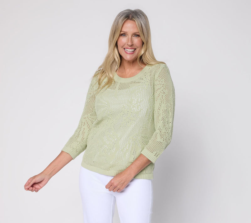 Denim & Co. 100% Cotton 3/4-Sleeve Pullover Sweater — View 12