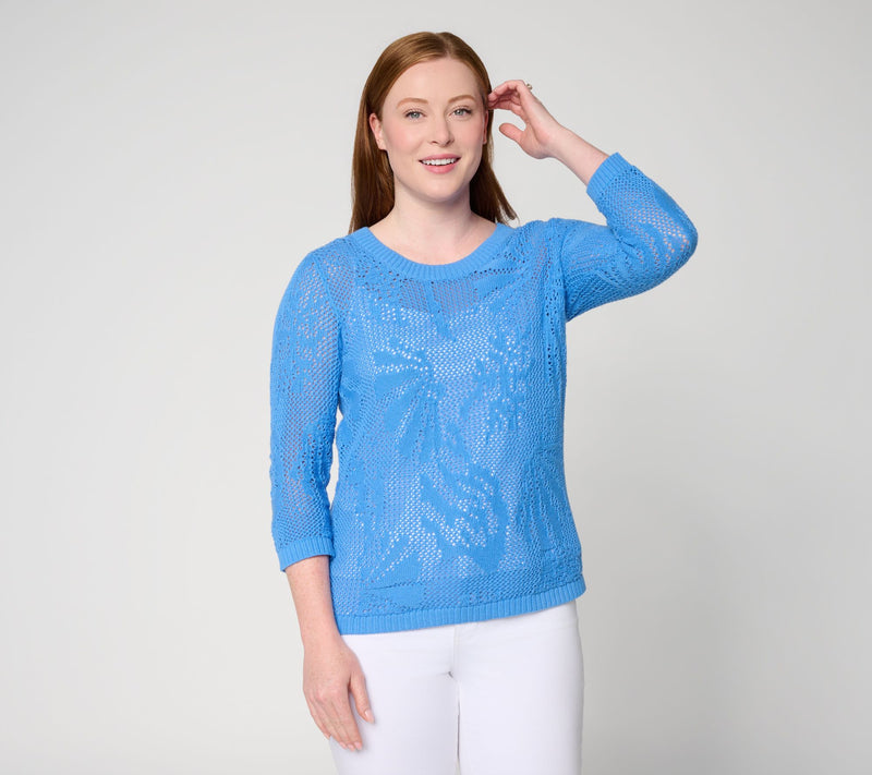 Denim & Co. 100% Cotton 3/4-Sleeve Pullover Sweater — View 3
