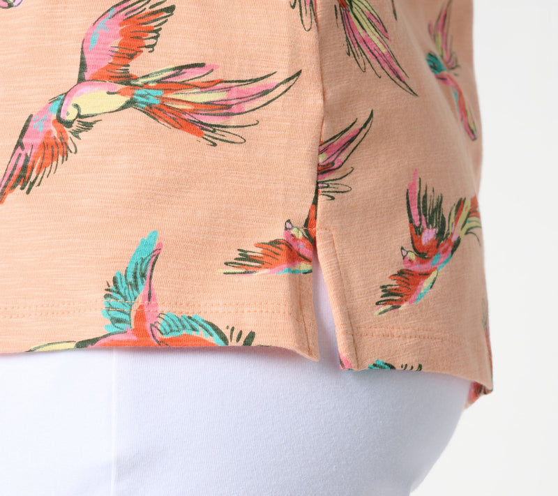 Denim & Co. Printed Texture Knit Short Sleeve Split Neck Top — View 6