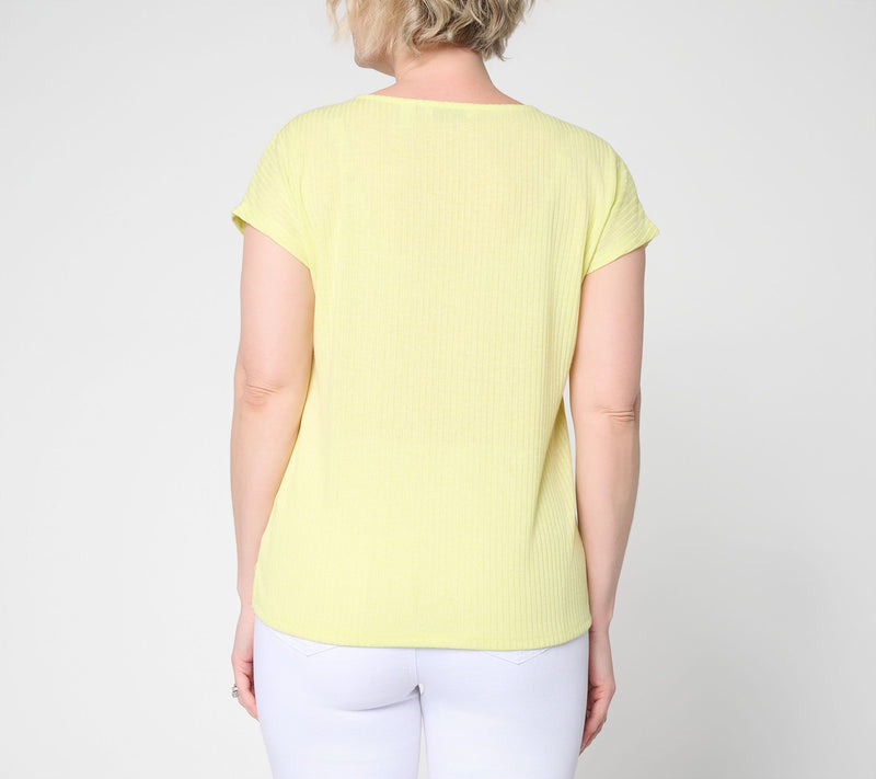 Denim & Co. Novelty Knit Boat Neck Short Sleeve Dolman Top — View 4