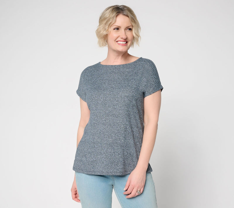 Denim & Co. Novelty Knit Boat Neck Short Sleeve Dolman Top — View 10
