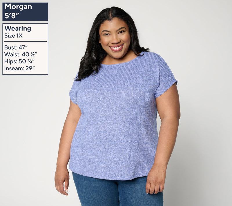 Denim & Co. Novelty Knit Boat Neck Short Sleeve Dolman Top — View 2