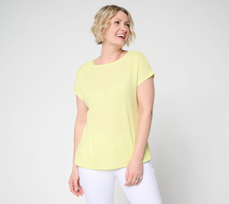 Denim & Co. Novelty Knit Boat Neck Short Sleeve Dolman Top — Main view