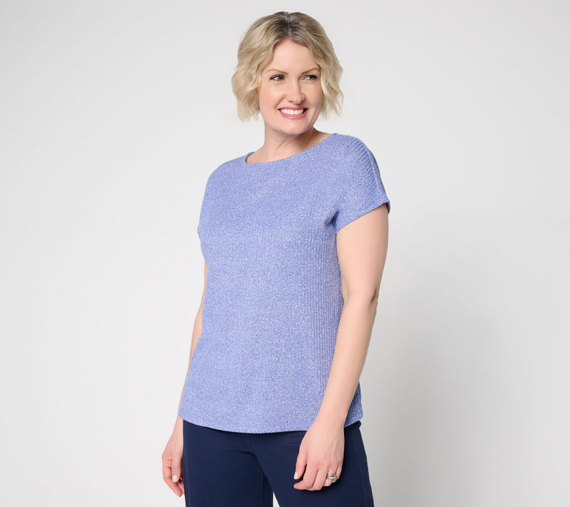 Denim & Co. Novelty Knit Boat Neck Short Sleeve Dolman Top — View 12