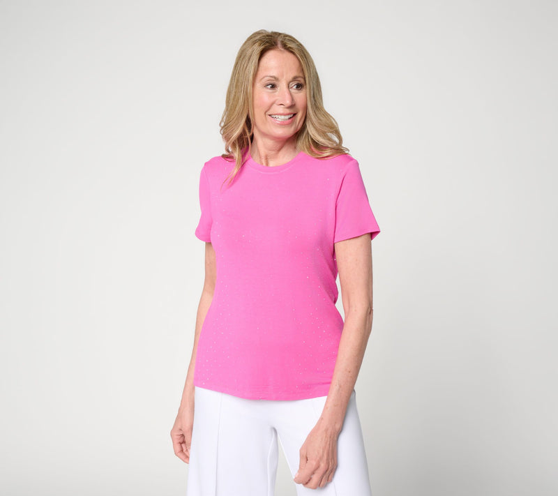 nicole by Nicole Miller Luxe Modal Short Sleeve Sparkle Tee — View 11