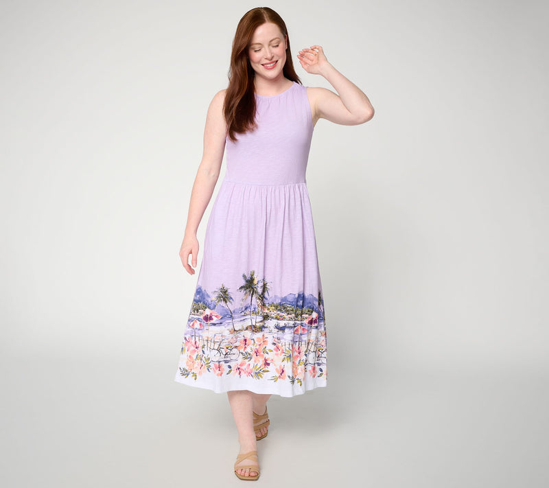 Denim & Co. Regular Printed Drop Waist Midi Dress — View 7