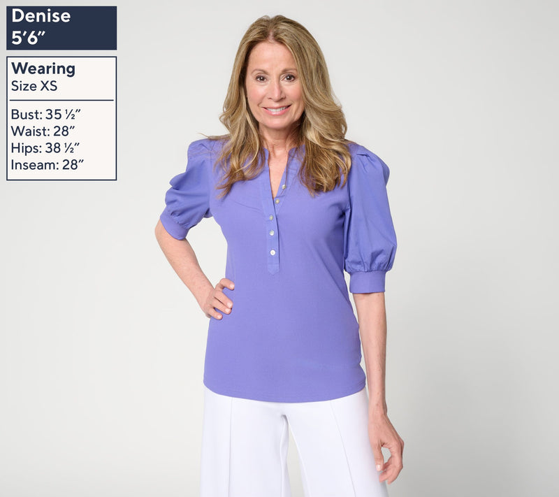 nicole by Nicole Miller Mixed Media Puff Sleeve Henley Top — View 2