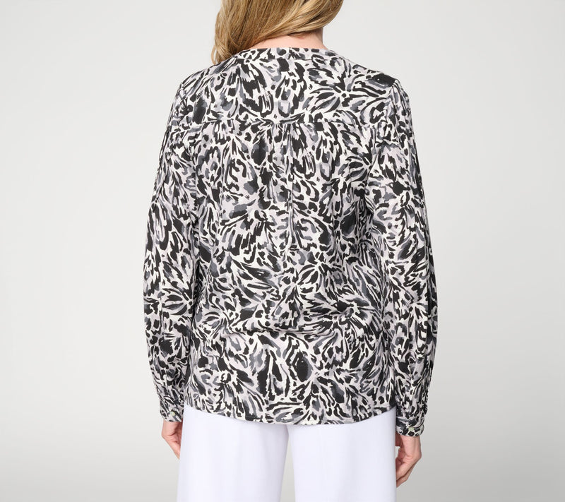 nicole by Nicole Miller Stretch Challis Blouse with Pleated Sleeves — View 3