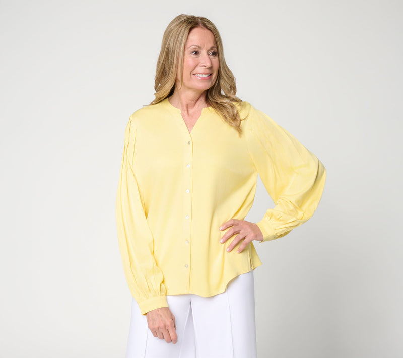 nicole by Nicole Miller Stretch Challis Blouse with Pleated Sleeves — View 11