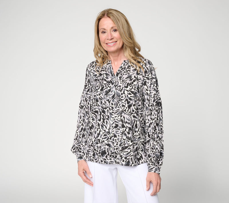 nicole by Nicole Miller Stretch Challis Blouse with Pleated Sleeves — View 13