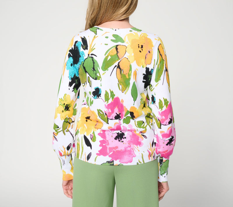 nicole by Nicole Miller Spring Forward Long Sleeve Printed Sweater — View 4