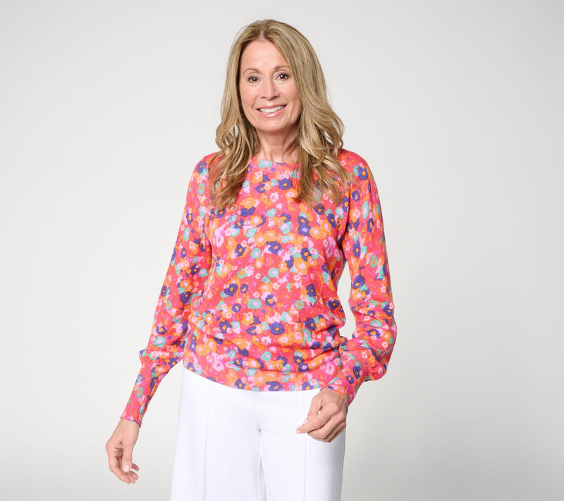 nicole by Nicole Miller Spring Forward Long Sleeve Printed Sweater — View 13