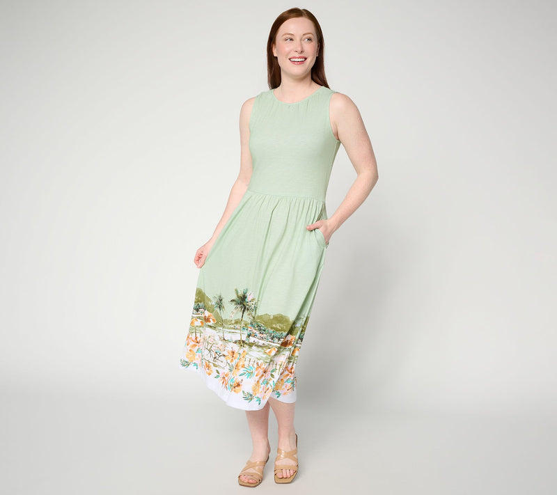 Denim & Co. Petite Printed Drop Waist Midi Dress — View 6
