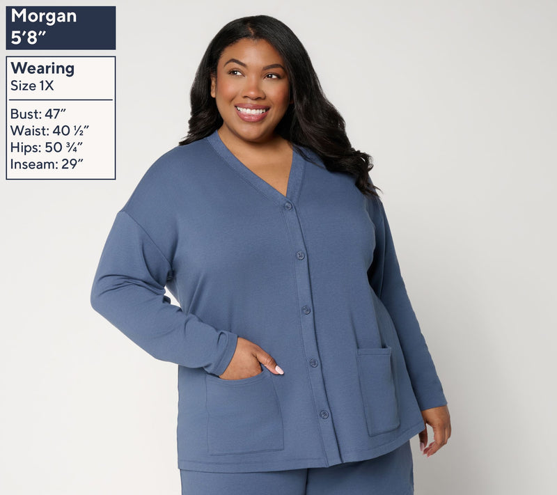 AnyBody Lightweight Cozy Knit French Terry Cardigan — View 2