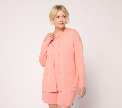 AnyBody Lightweight Cozy Knit French Terry Cardigan