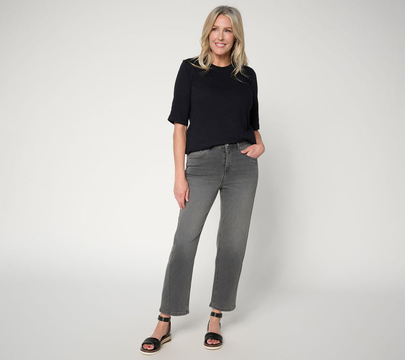 LOGO by Lori Goldstein Regular Grey Straight Crop Leg Jeans — View 4