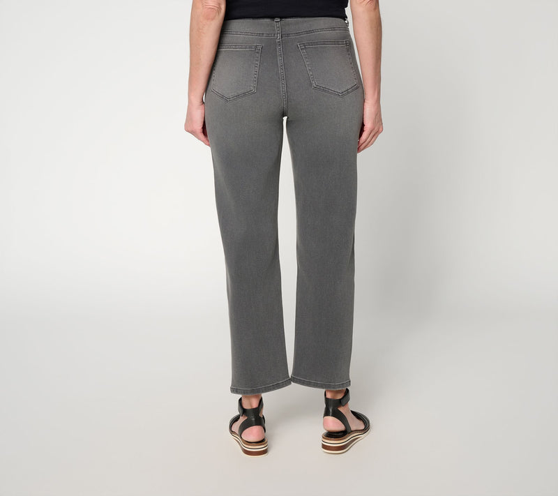 LOGO by Lori Goldstein Petite Grey Straight Crop Leg Jeans — View 3