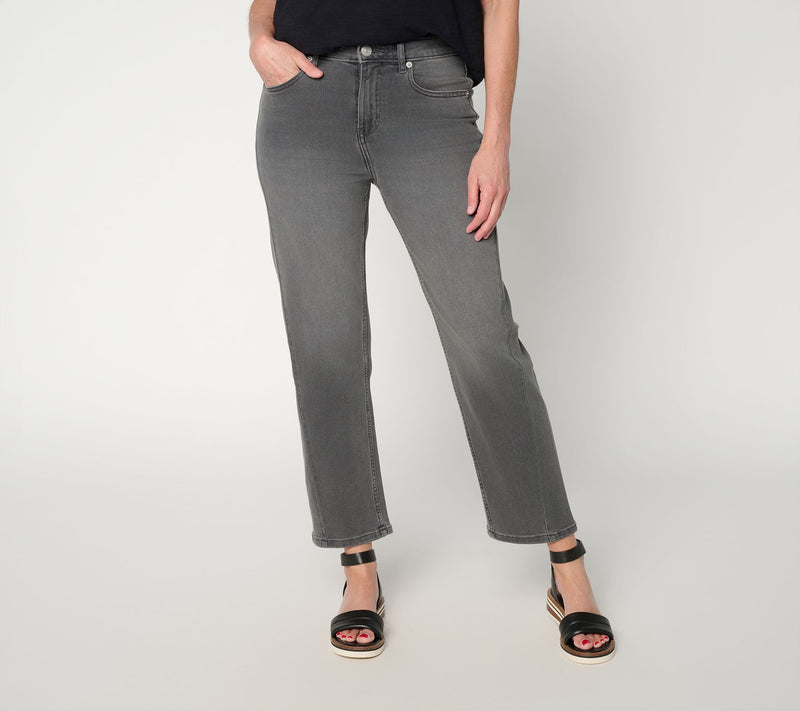 LOGO by Lori Goldstein Petite Grey Straight Crop Leg Jeans — View 7