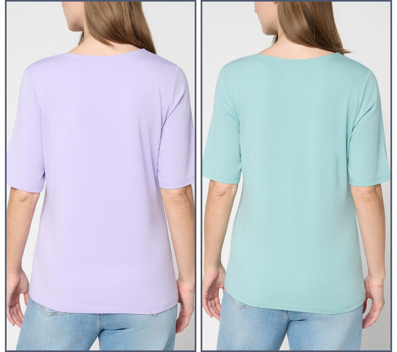 Denim & Co. Essentials So Soft Jersey 2 Pack Elbow Sleeve Tops — View 10