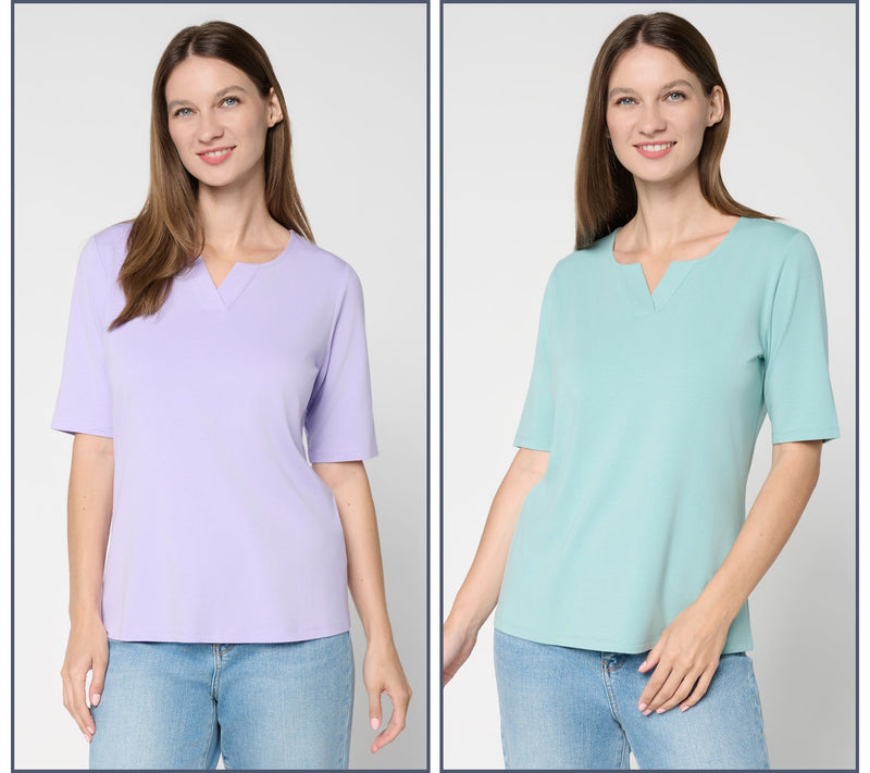 Denim & Co. Essentials So Soft Jersey 2 Pack Elbow Sleeve Tops — Main view