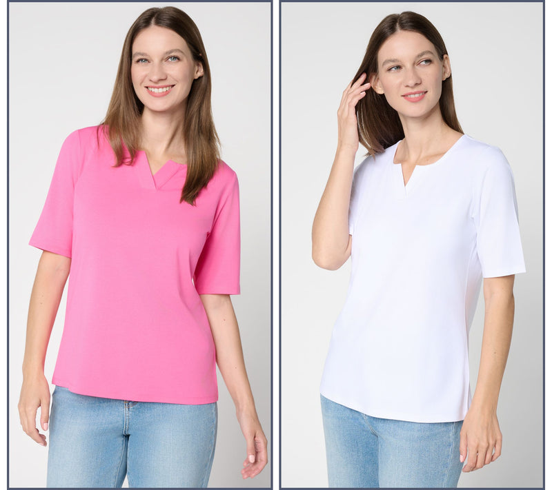 Denim & Co. Essentials So Soft Jersey 2 Pack Elbow Sleeve Tops — View 3