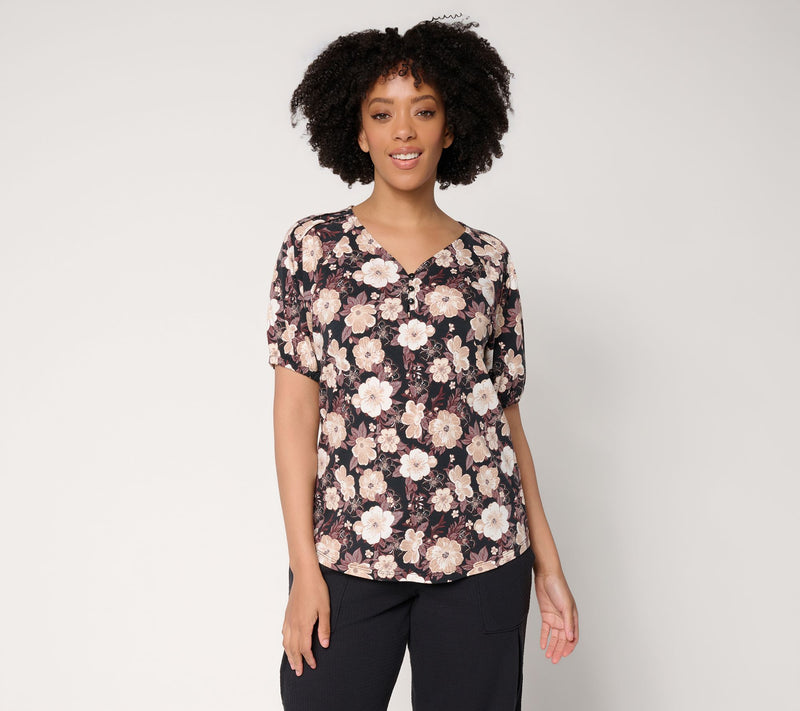 AnyBody Cozy Knit Jersey Printed Puff Sleeve Top — View 11