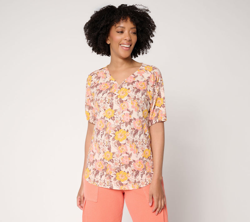 AnyBody Cozy Knit Jersey Printed Puff Sleeve Top — View 13