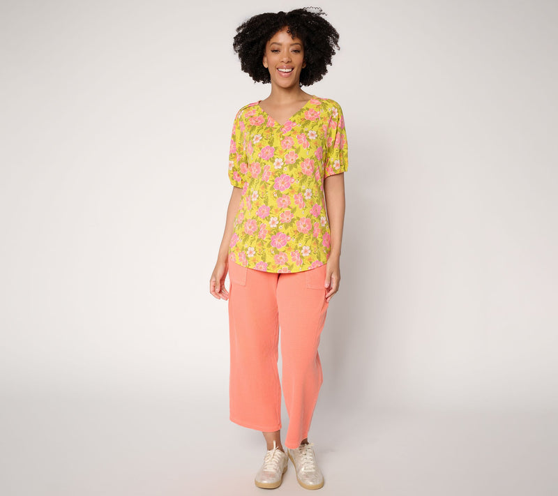 AnyBody Cozy Knit Jersey Printed Puff Sleeve Top — View 5