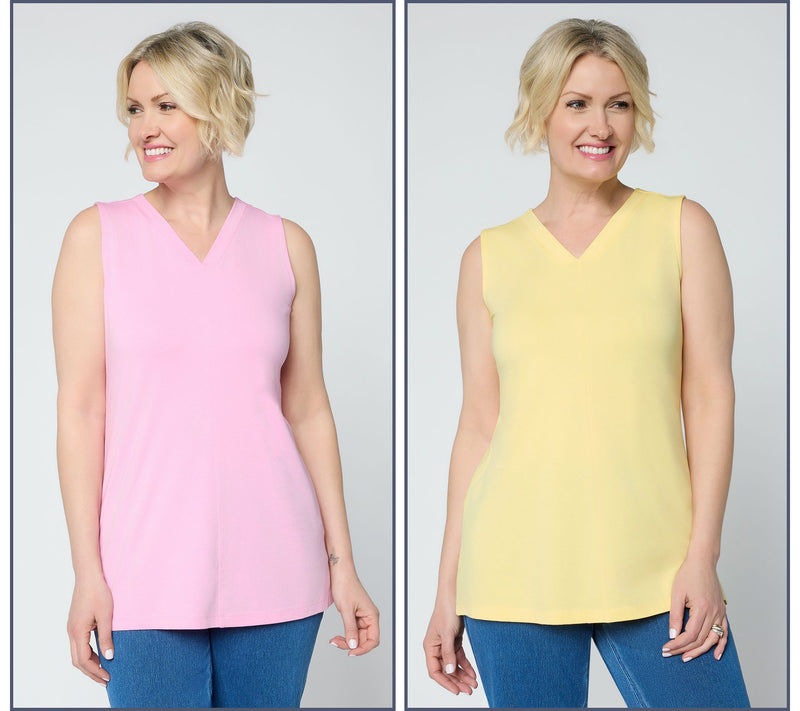 Denim & Co. Essentials Regular 2-Pack Favorite Jersey V-Neck Tunics — Main view
