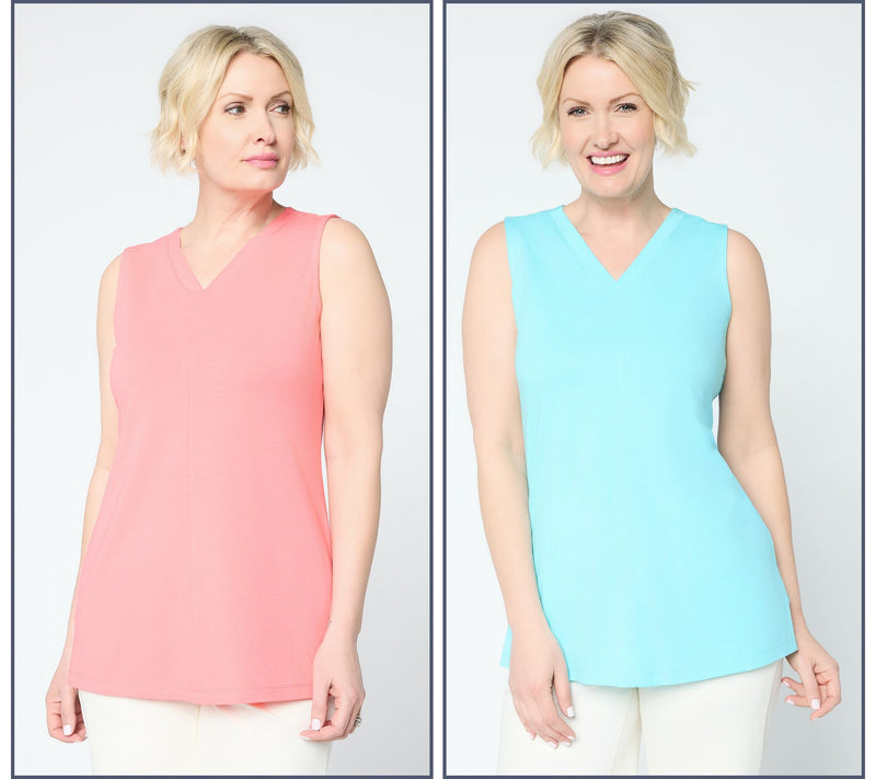Denim & Co. Essentials Petite 2-Pack Favorite Jersey V-Neck Tunics — View 14