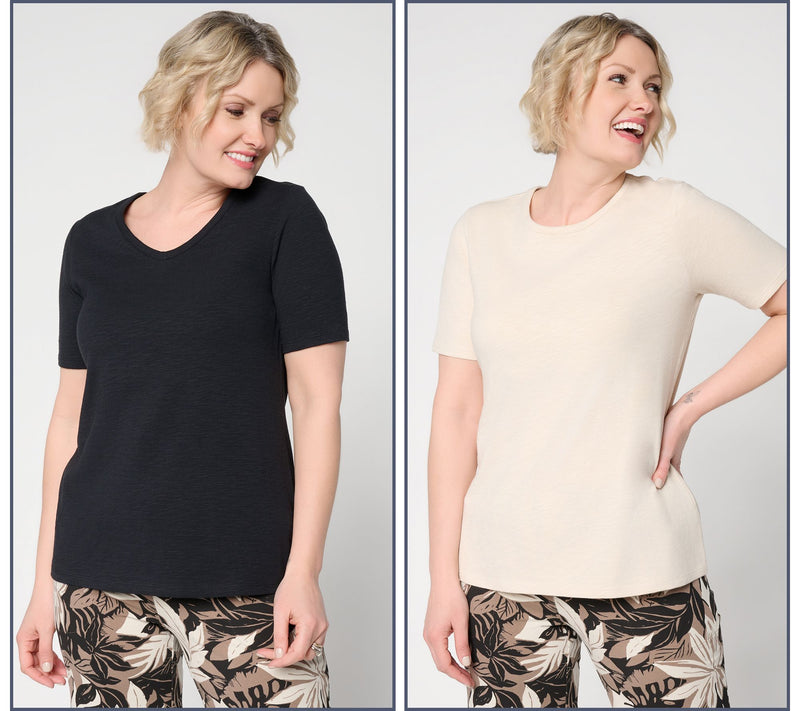 Denim & Co. Essentials Textured Knit 2 Pack Short Sleeve Tops — View 11