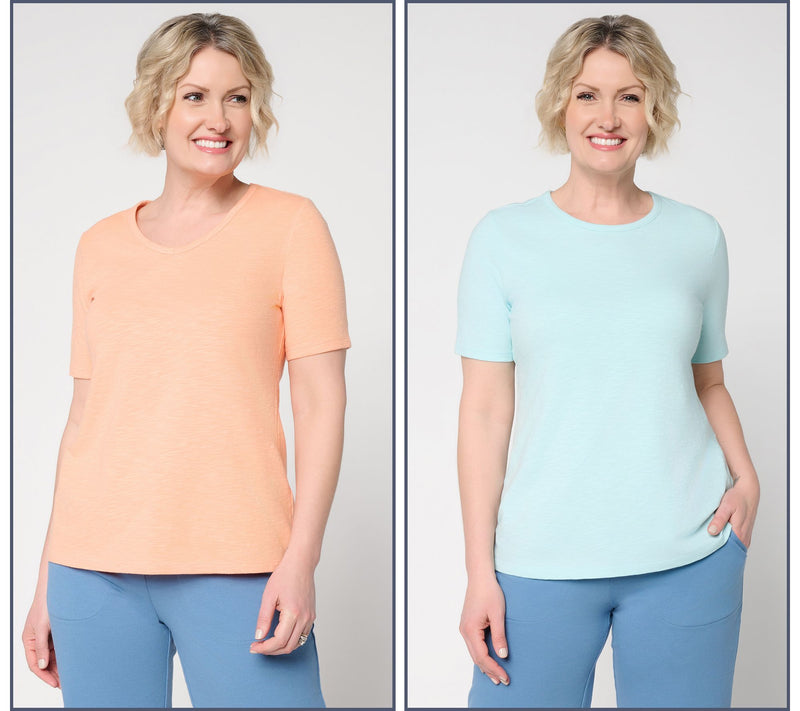 Denim & Co. Essentials Textured Knit 2 Pack Short Sleeve Tops — View 13