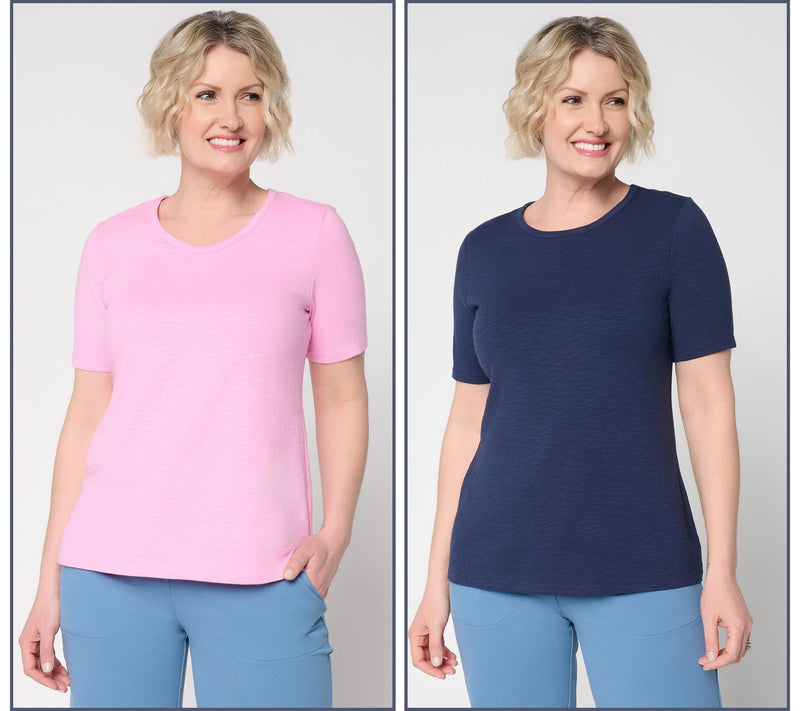 Denim & Co. Essentials Textured Knit 2 Pack Short Sleeve Tops — View 14
