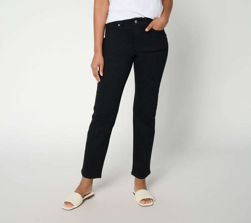 Denim & Co. Petite Black So Soft Denim Straight Leg Jeans — View 8