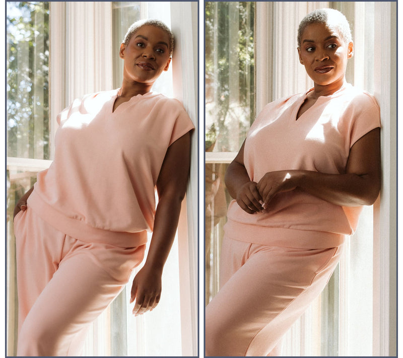 Me Time by Jennie Garth French Terry Split Neck Sleeveless Top — View 6