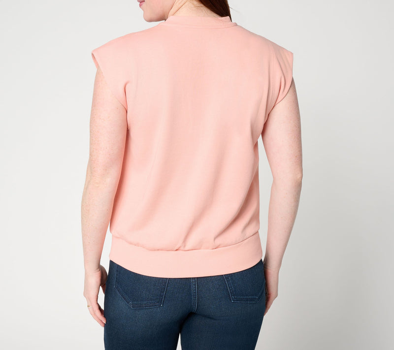 Me Time by Jennie Garth French Terry Split Neck Sleeveless Top — View 3