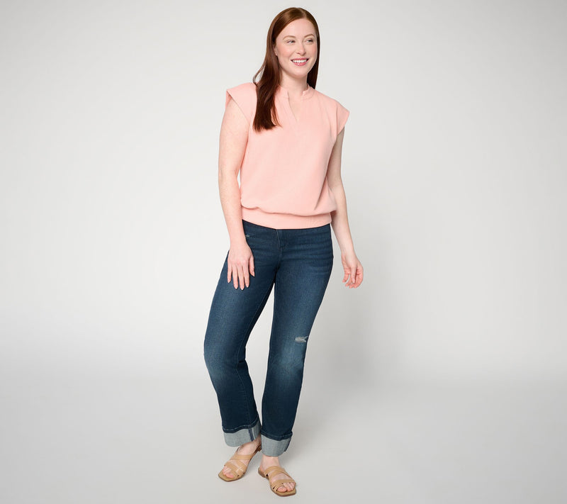 Me Time by Jennie Garth French Terry Split Neck Sleeveless Top — View 4