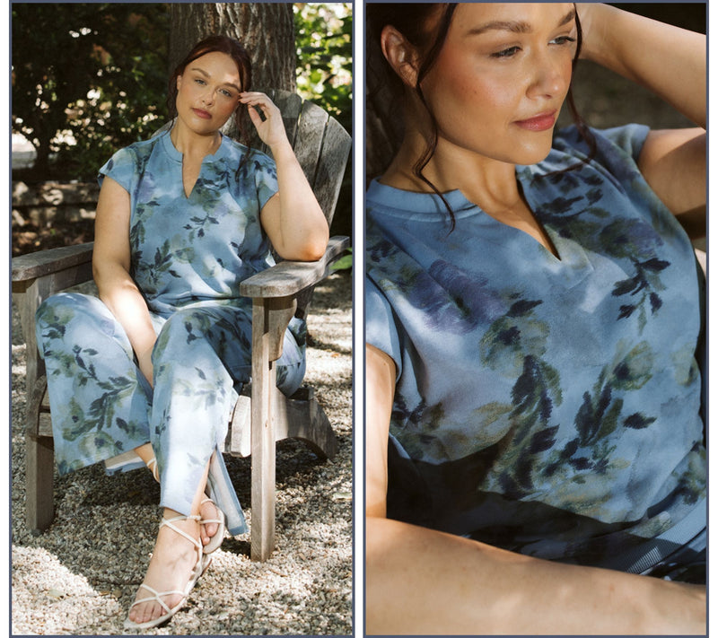 Me Time by Jennie Garth French Terry Split Neck Sleeveless Top — View 7