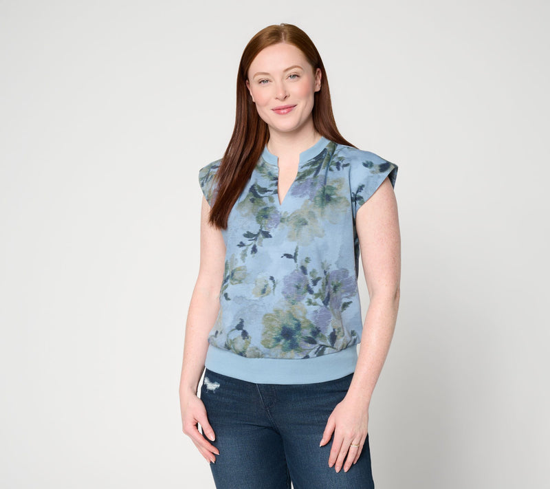Me Time by Jennie Garth French Terry Split Neck Sleeveless Top — View 11