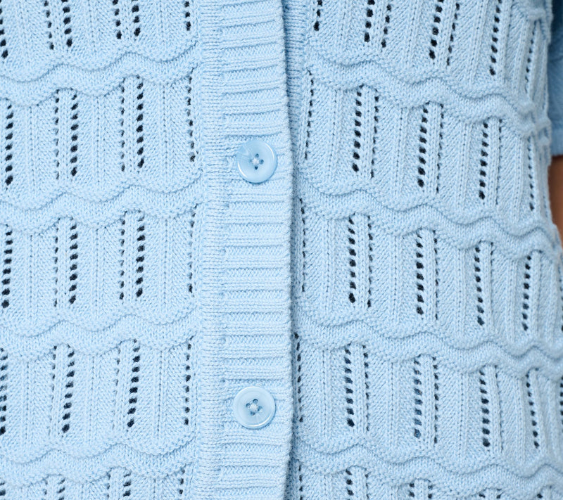 AnyBody Cotton Crochet Short Sleeve Sweater Cardigan — View 6