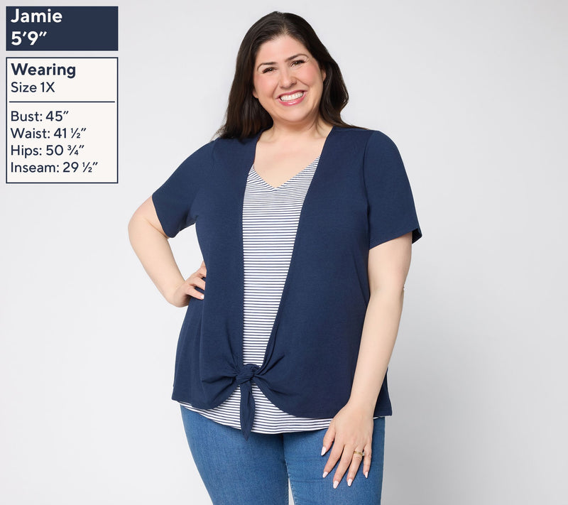Denim & Co. Essentials So Soft Jersey Short Sleeve 2fer Top — View 2