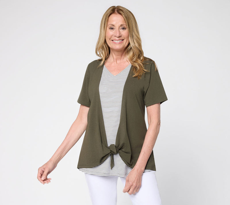 Denim & Co. Essentials So Soft Jersey Short Sleeve 2fer Top — View 13
