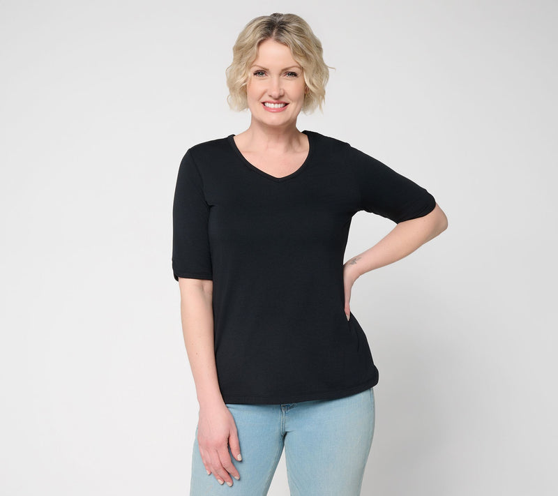 Denim & Co. Essentials Favorite Jersey Elbow Sleeve V-Neck Top — View 10