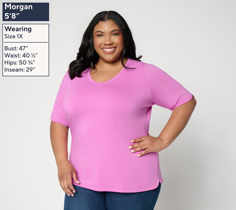Denim & Co. Essentials Favorite Jersey Elbow Sleeve V-Neck Top — View 2