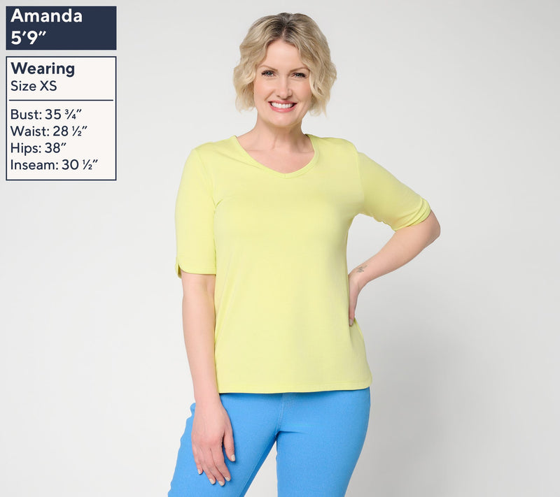 Denim & Co. Essentials Favorite Jersey Elbow Sleeve V-Neck Top — View 3