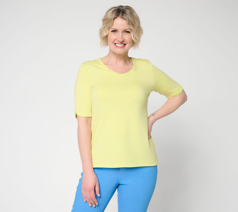 Denim & Co. Essentials Favorite Jersey Elbow Sleeve V-Neck Top — View 12