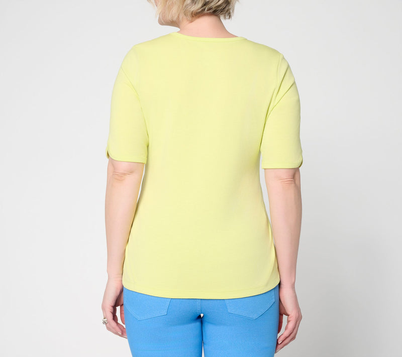 Denim & Co. Essentials Favorite Jersey Elbow Sleeve V-Neck Top — View 4