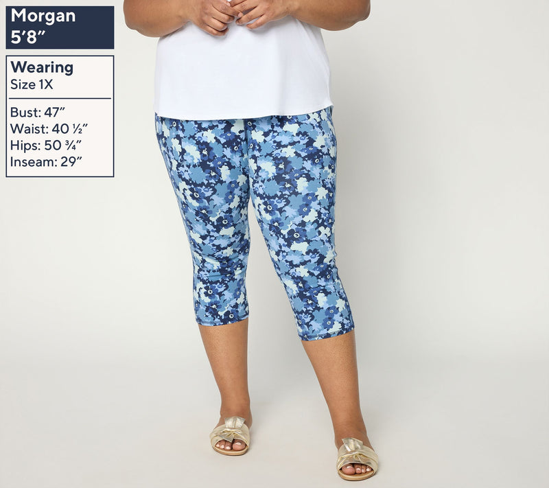 Denim & Co. Active Petite Printed or Solid Duo Stretch Capris — View 4