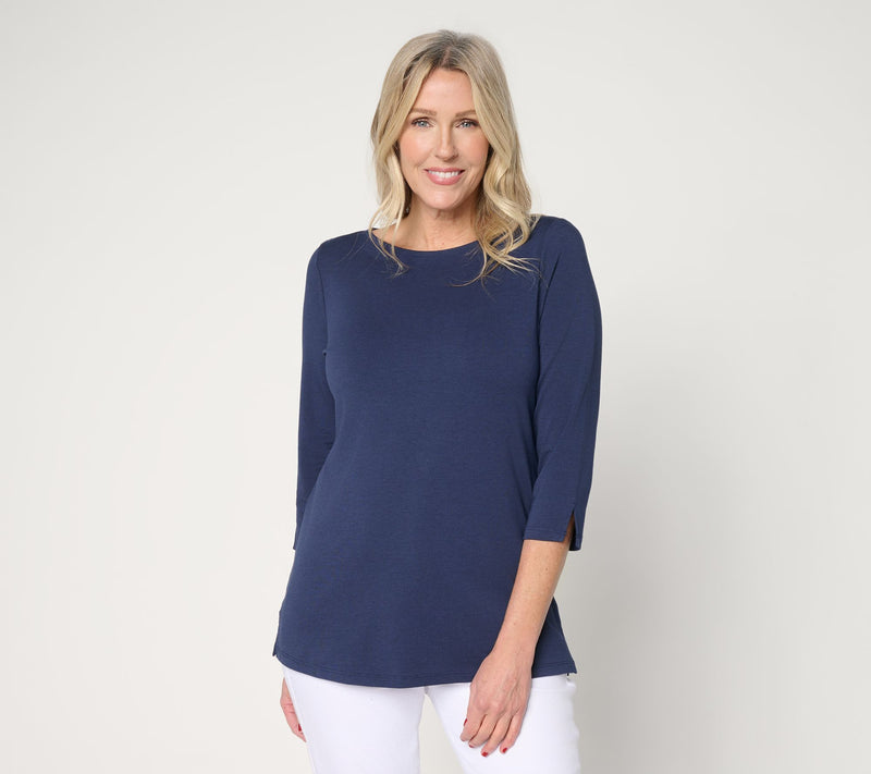 Denim & Co. Beach Jersey 3/4 Sleeve Boat Neck Top — View 11