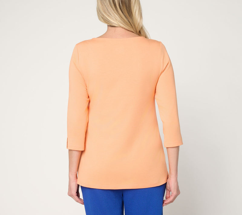 Denim & Co. Beach Jersey 3/4 Sleeve Boat Neck Top — View 4